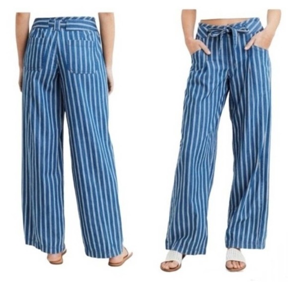 American Eagle Outfitters Pants - American Eagle Railroad Striped Hi-Rise Wide Leg Pallazo Pants NWOT ✨️sz 6✨️
